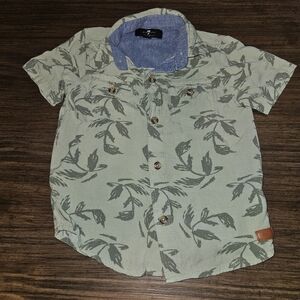 7 For All Mankind Olive Leaf Print Button-Down Shirt